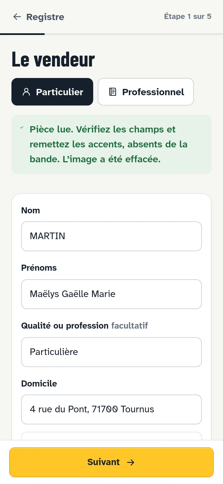 La carte d’identité est lue