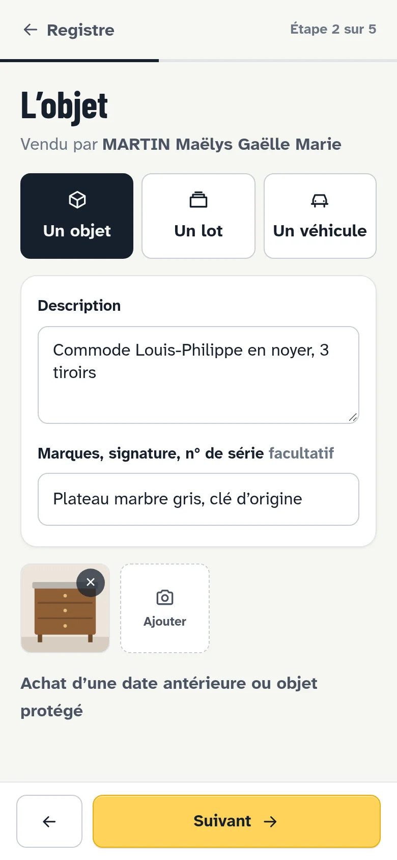 L’objet est décrit